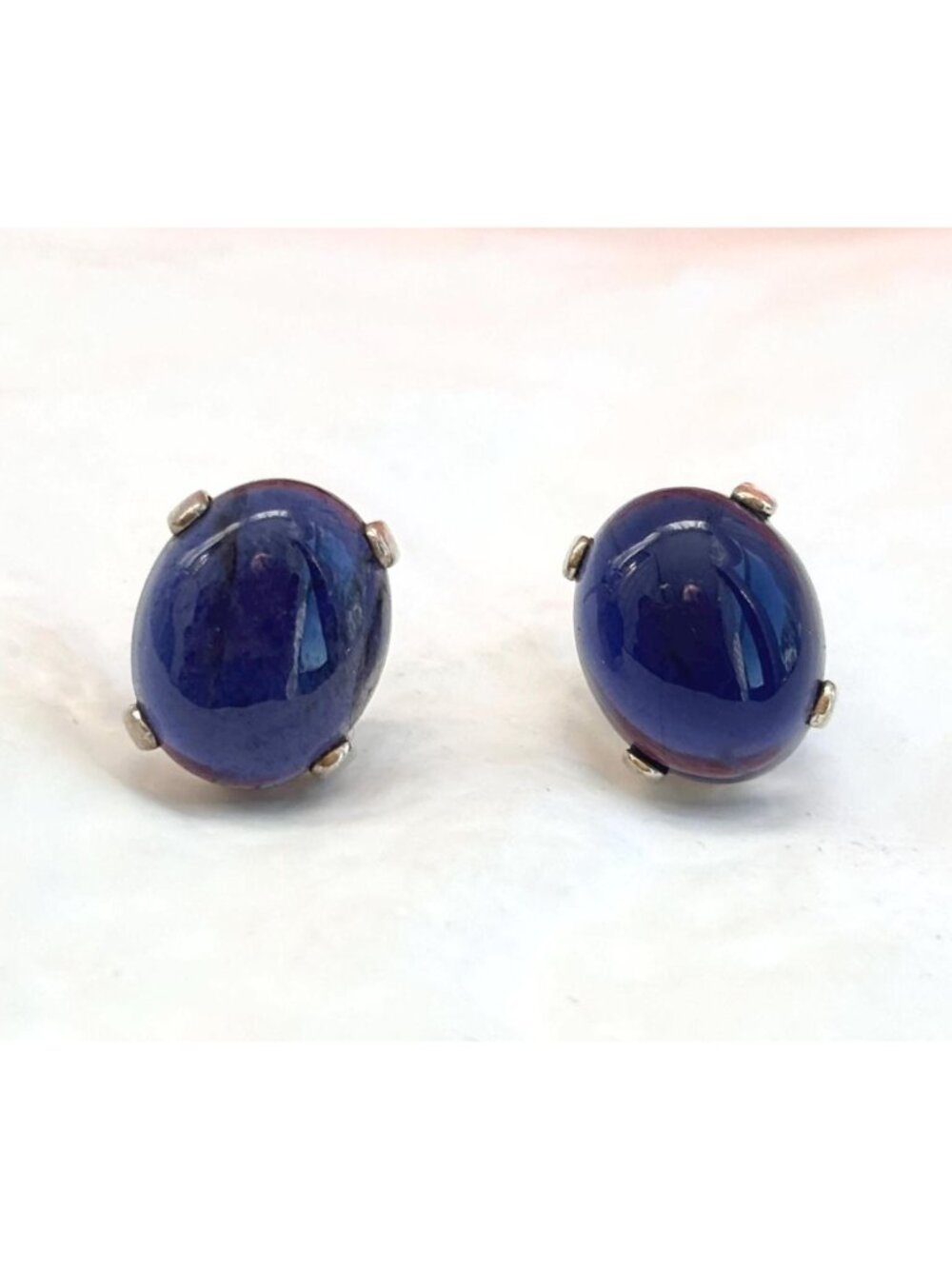 Blue Sapphire Accented Minimalist Sterling Silver Vintage 925 Stud Earrings